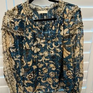 Ulla Johnson Blue and Cream Floral Blouse